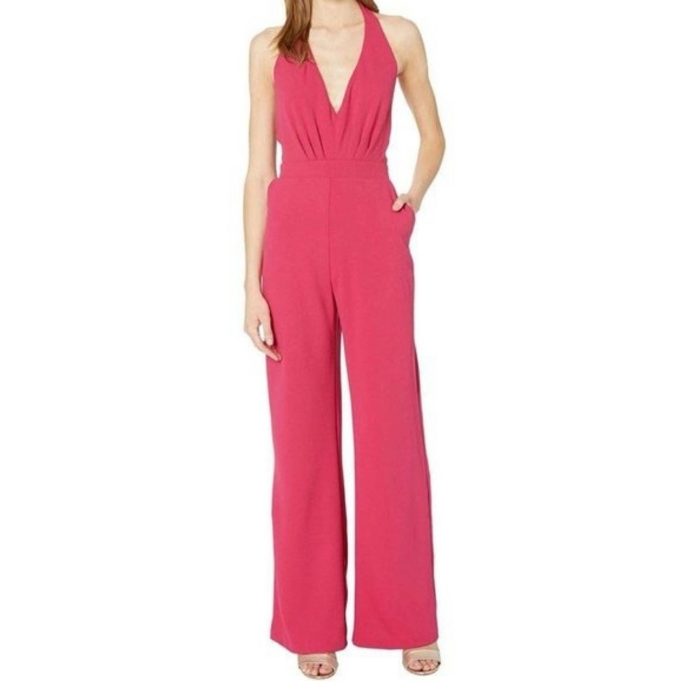 Socialite Hot Pink Halter Wide Leg Jumpsuit